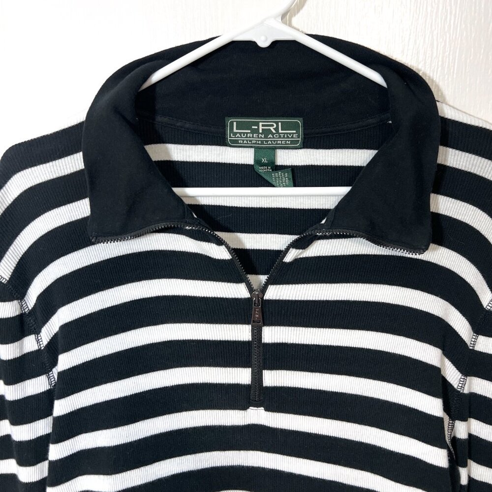 Lauren Ralph Lauren Active Womens Shirt size XL Striped Zip Black White Cotton L